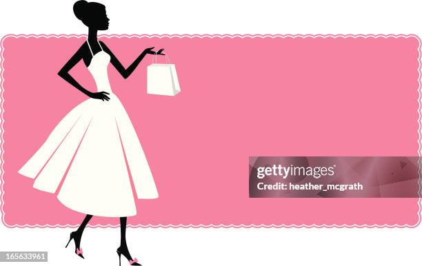 woman and shopping bag - evening gown silhouette stock illustrations