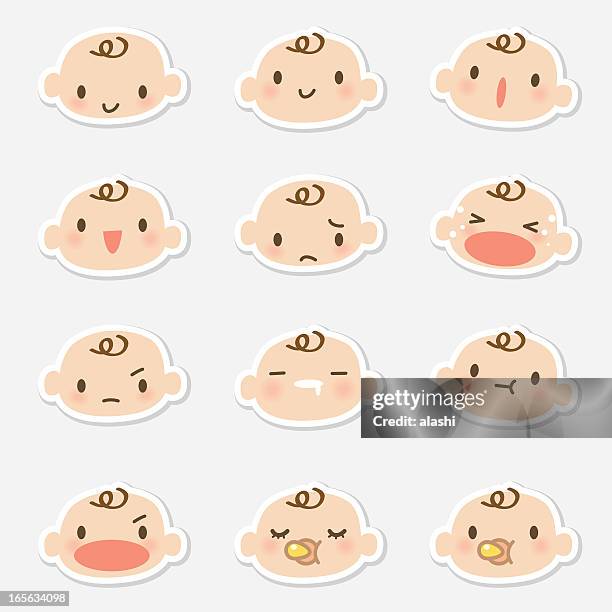 stockillustraties, clipart, cartoons en iconen met icon ( emoticons ) - baby face ( mad, crying, smiling, sleeping ) - angry anime face