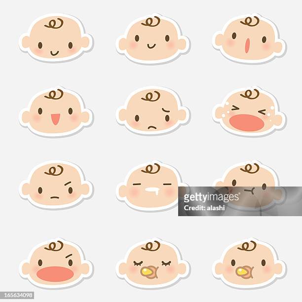 ilustrações, clipart, desenhos animados e ícones de o icon (emoticons)-bebê rosto (mad, chorando, sorrindo, dormir - smiley faces