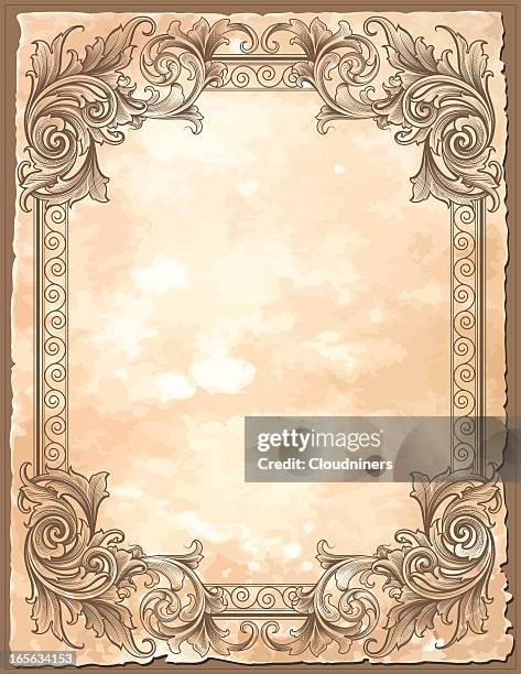 antique sepia toned framework - hand engraving scrollwork - sepia stock illustrations