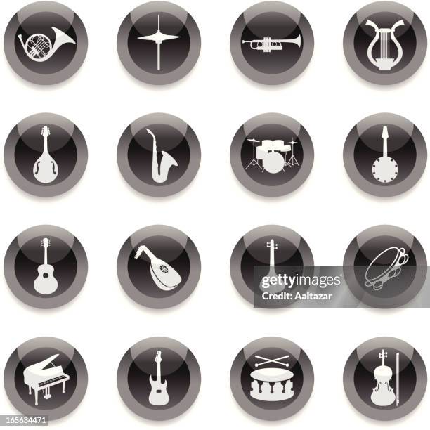 black round icons - musical instruments - kalimba vector stock illustrations