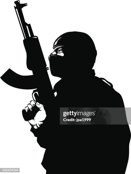 stockillustraties, clipart, cartoons en iconen met gun  man - ak 47