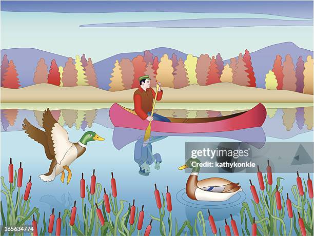 canoeing on a river - people on canoe clip art stock illustrations