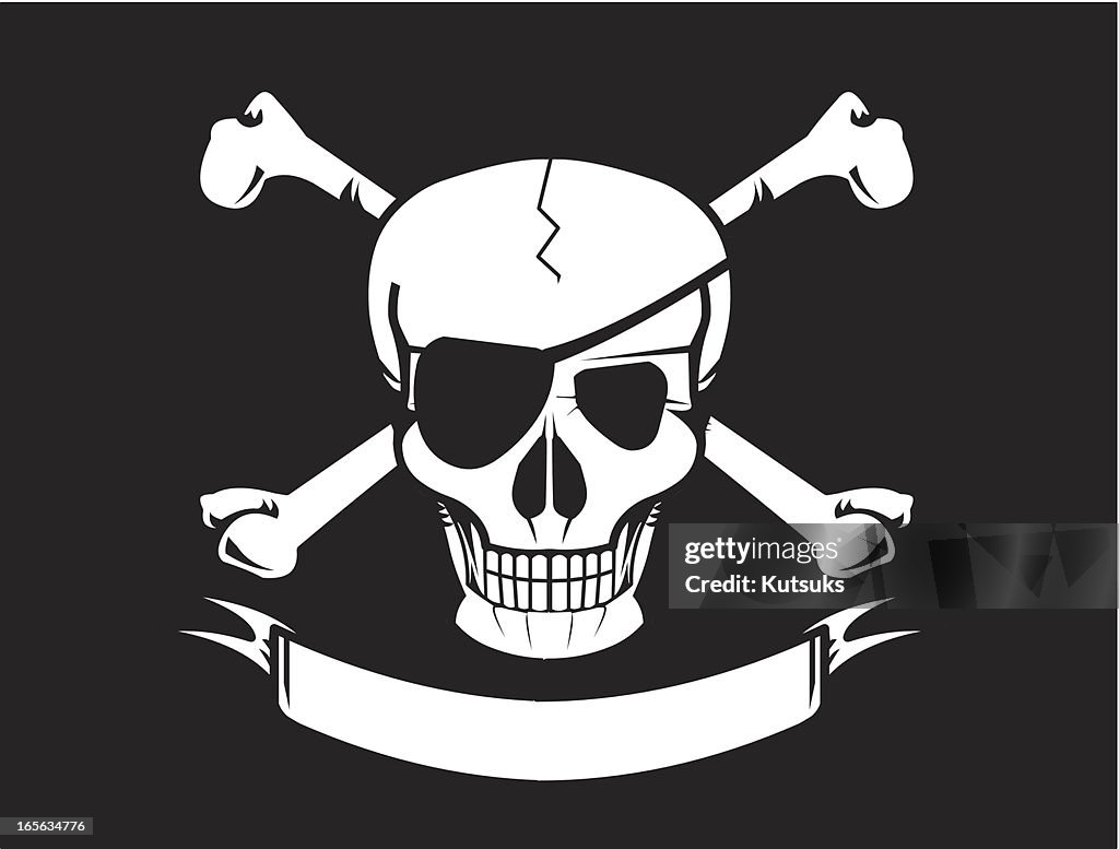 Skull with bones and ribbon