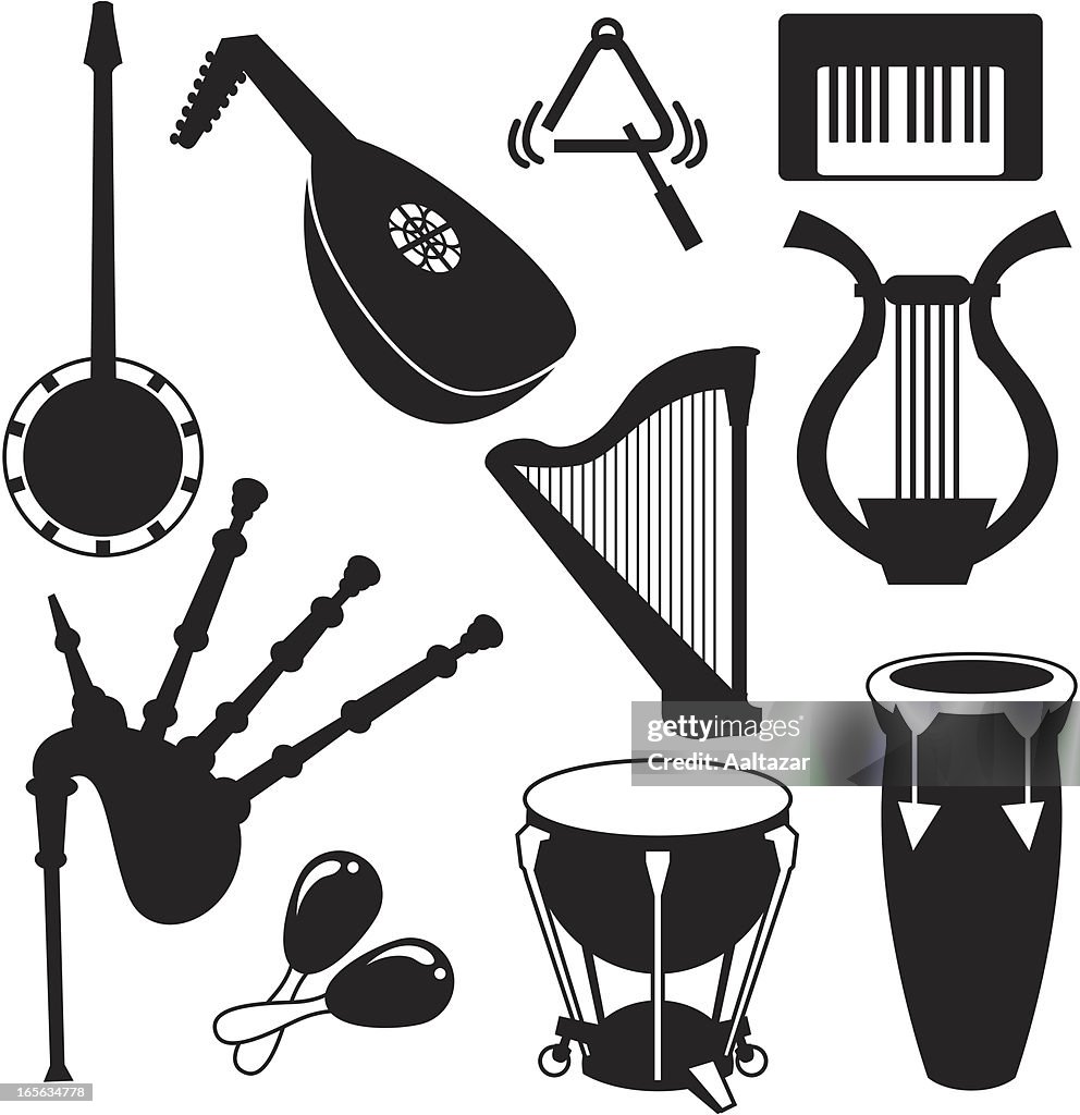 Black Instruments Color Music Instruments Clipart Black And White