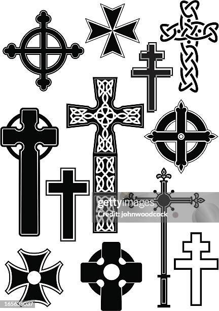 stockillustraties, clipart, cartoons en iconen met cross silhouettes - grafsteen