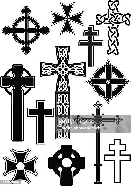 cross silhouettes - gravestone stock illustrations