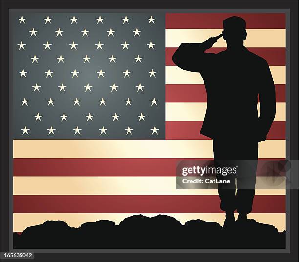 american military hero - american flag on stand stock illustrations