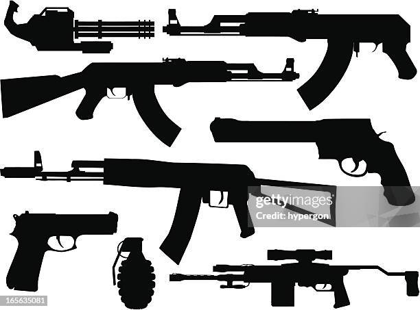 gun silhouette collection - ak 47 stock illustrations