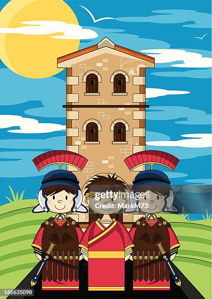 roman soldiers guarding the emperor - roman soldier cartoon stock illustrations