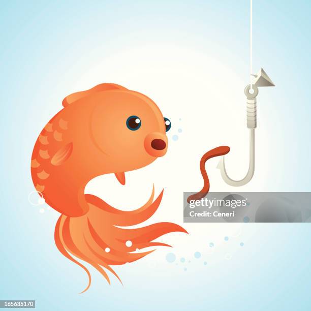 hook, line, sinker, and a curious fish - sinker stock illustrations