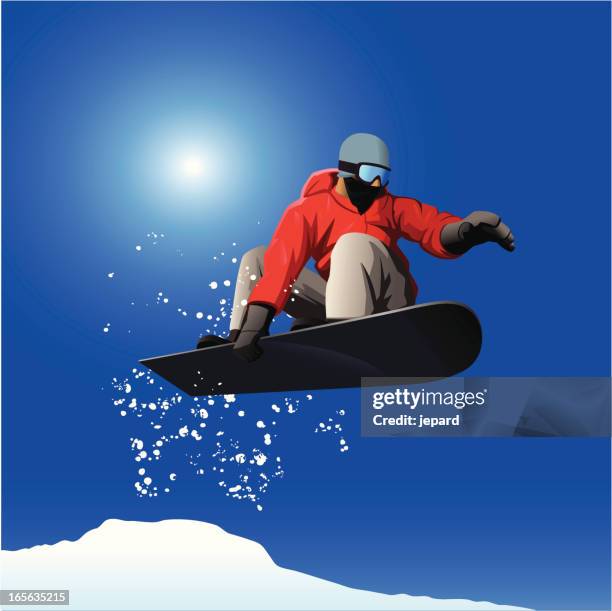snowboarder jumping - boarding stock illustrations
