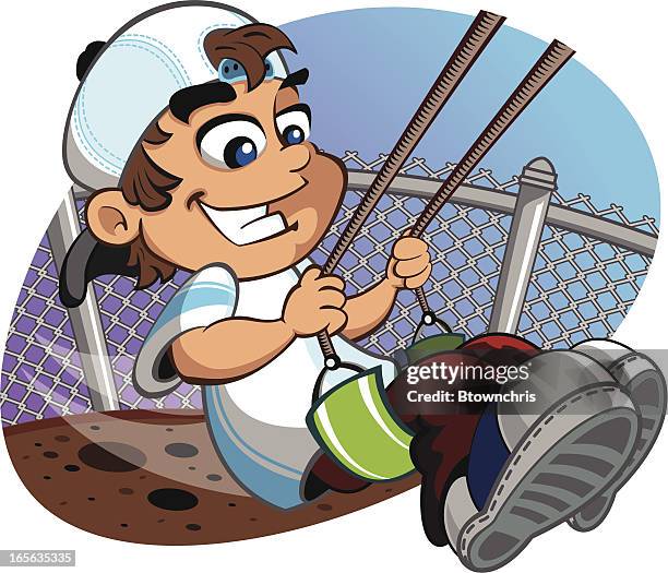 boy on swing - school yard stock illustrations