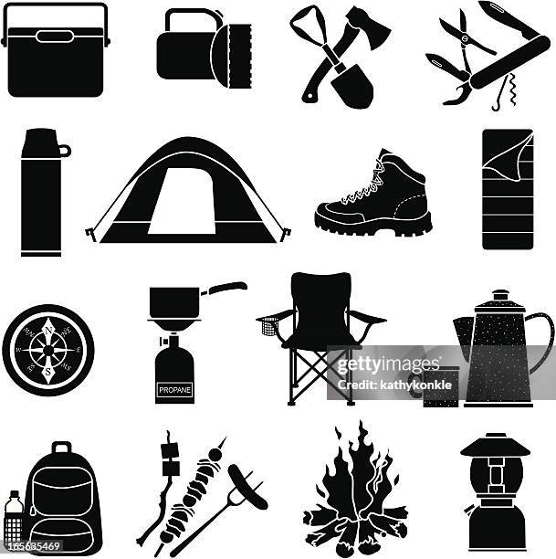 camping-icons - hiking shoes stock-grafiken, -clipart, -cartoons und -symbole