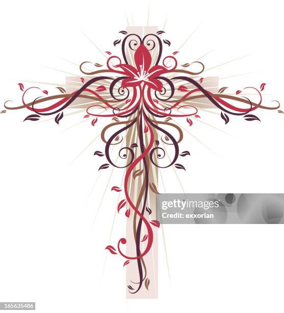 crucifix floral symbol - easter lily stock illustrations