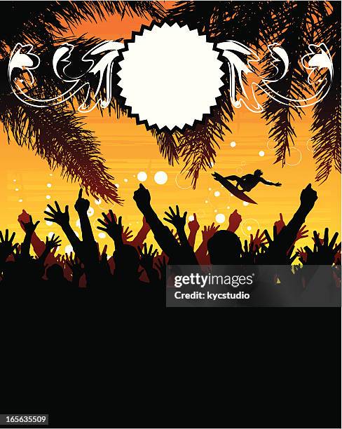 surfin contest poster - crowded beach stock illustrations