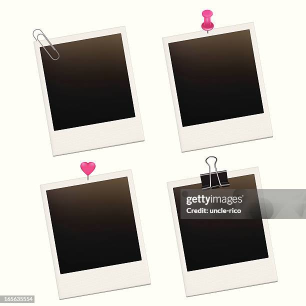 photo cards with pins set - binder clip vector stock illustrations