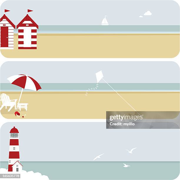 bildbanksillustrationer, clip art samt tecknat material och ikoner med summer banner beach set illustration vector - boxholmstol