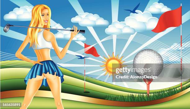 illustrations, cliparts, dessins animés et icônes de golfeur fille - girl swing vector