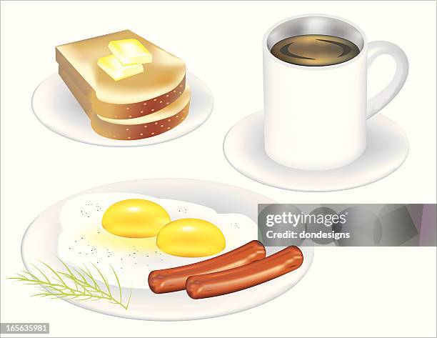 toast and eggs breakfast - buttered toast stock illustrations