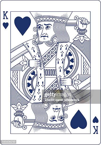 herz könig spielkarte in blue line - kartenspiel stock-grafiken, -clipart, -cartoons und -symbole