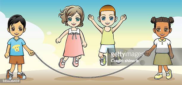 children jumping rope - jump rope stock illustrations
