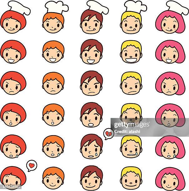 icon ( emoticons ) - cute boy and girl(smiling, talking, angry, crying) - baby crying icon stock illustrations