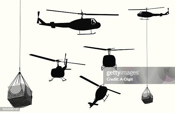 helicopter transport vector silhouette - hoist stock illustrations
