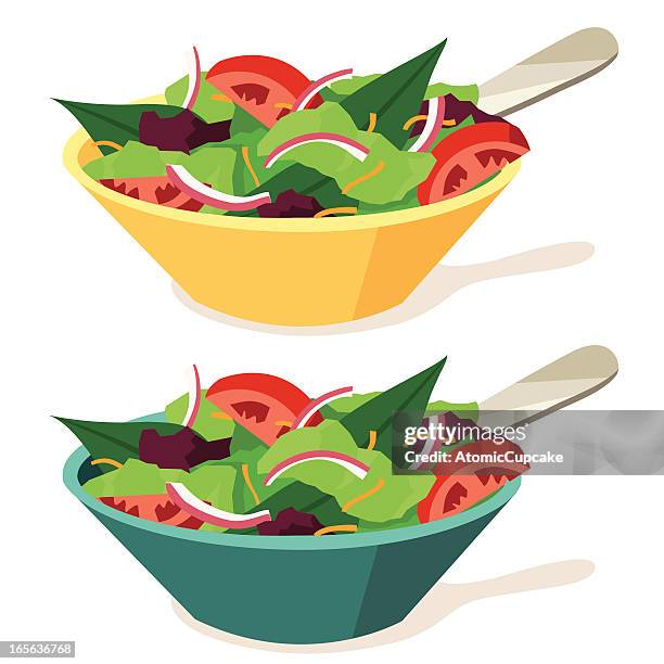 stockillustraties, clipart, cartoons en iconen met salads - saladekom