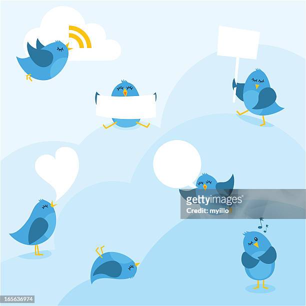 birds bluebirds message copyspace myillo cloud share blue - birdsong stock illustrations