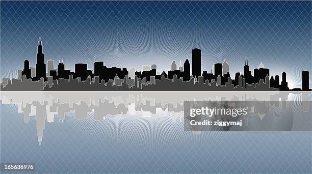skyline von chicago - chicago loop stock-grafiken, -clipart, -cartoons und -symbole