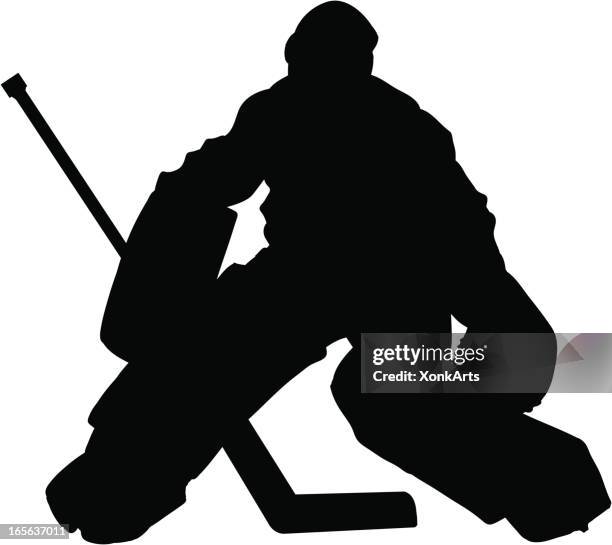 stockillustraties, clipart, cartoons en iconen met hockey goalie slhouette - hockey keeper