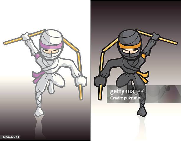 ninja mirror three section staff - ninja pose stock illustrations