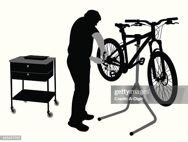 bicycle repair vector silhouette - toolbox vector stock illustrations