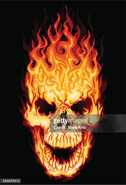 ilustraciones, imágenes clip art, dibujos animados e iconos de stock de flaming cráneo - skull tattoos