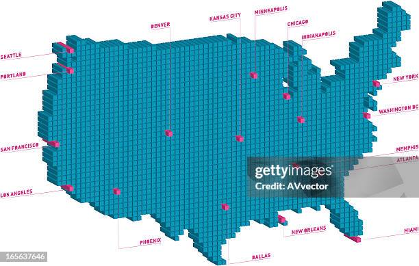 usa 3d vector map - kansas city icons stock illustrations