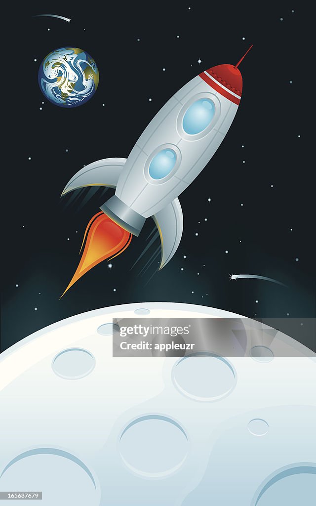 Cartoonistic Rocketship Cartoon Rocket Ship Moon