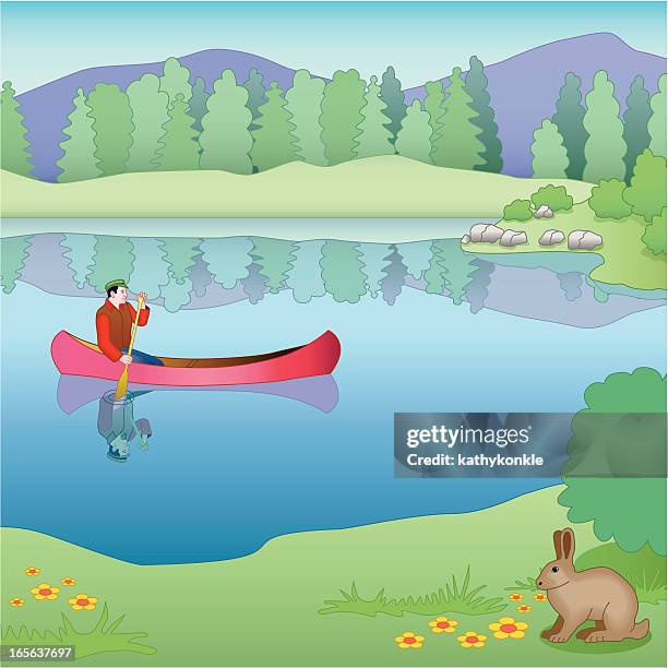 canoe and rabbit - people on canoe clip art stock illustrations