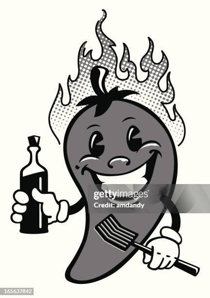 b/w chilli pepper kid - hot sauce stock illustrations