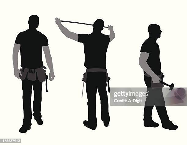 construction worker vector silhouette - different body types stock illustrations
