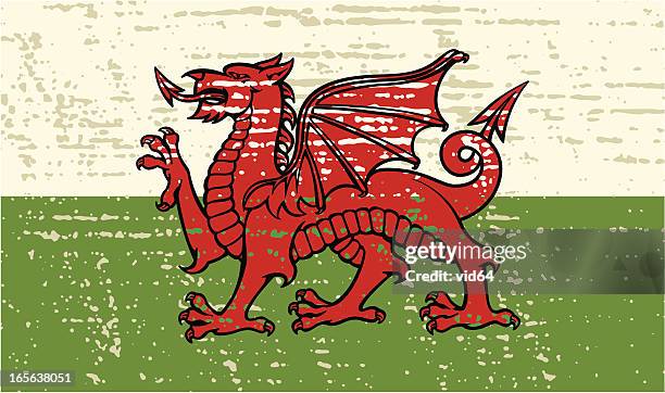 grunge welsh flag - welsh dragon stock illustrations