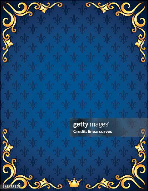 illustrations, cliparts, dessins animés et icônes de royal fond avec couronne et ornements or - royal blue