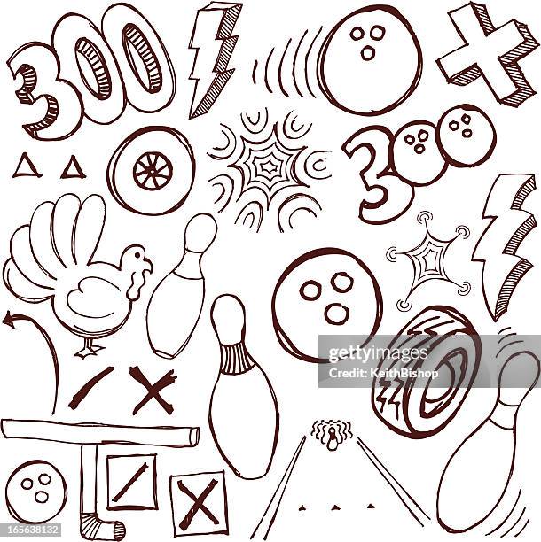 bowling doodles - bowling ball stock illustrations