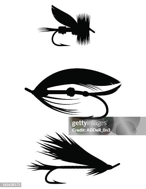 silhouette set - fishing flies - fishing hook vector stock illustrations