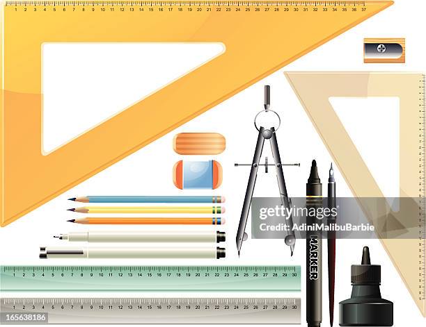 ilustrações de stock, clip art, desenhos animados e ícones de conjunto de material de escritório - inch