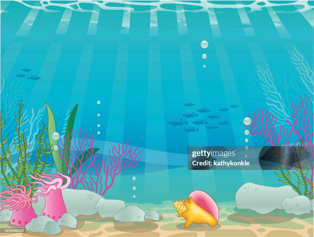 Underwater background of sea animals and bubbles
