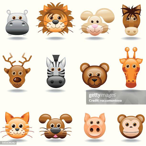 ilustraciones, imágenes clip art, dibujos animados e iconos de stock de conjunto de iconos de animales - hipopótamo