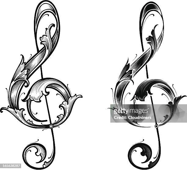 treble cleff set - music notes stock illustrations