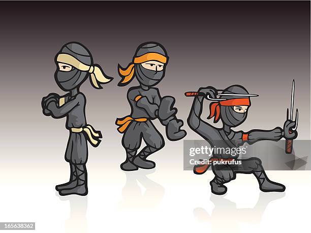 ninja form trio - bowing stock illustrations