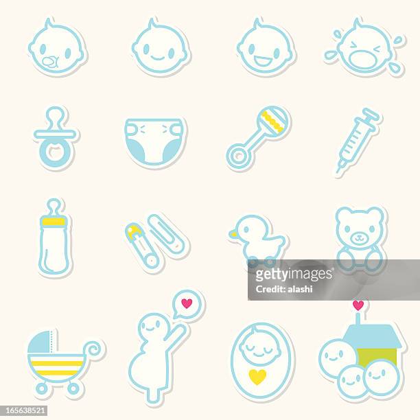 bildbanksillustrationer, clip art samt tecknat material och ikoner med icon set - baby care and family love - baby stroller